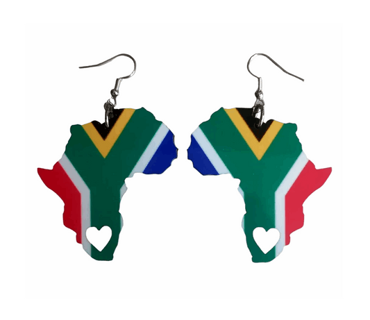 Africa Map Earrings - South African Flag-Inspired - African Pride Collection