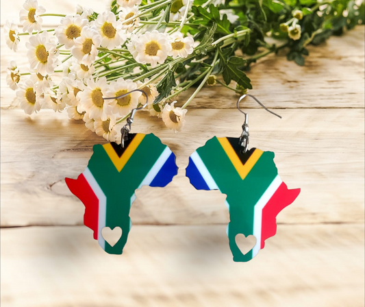 Africa Map Earrings - South African Flag-Inspired