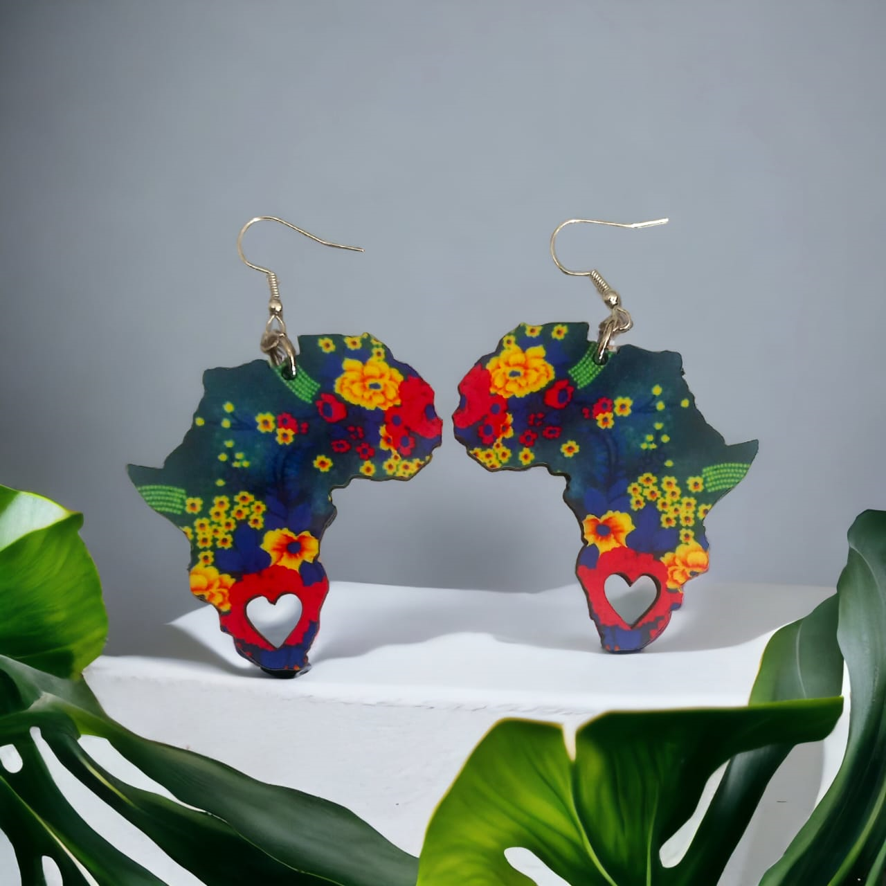 Africa Map Earrings - Tsonga Fabric-Inspired