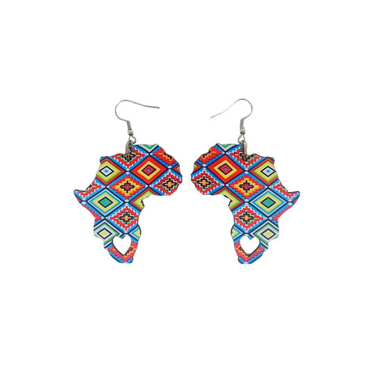 Africa Map Earrings - Ndebele Fabric-Inspired