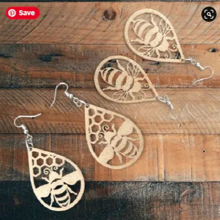 Bee/Honeycomb and Bee in Large Teardrop Wooden Earrings - Laser Cut - African Pride Collection