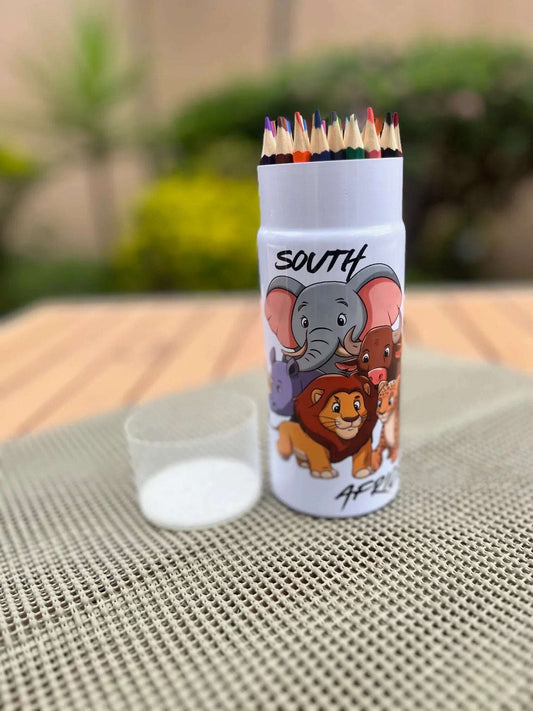 Colouring Pencils in a Big 5 Animals personalised Container - African Pride Collection