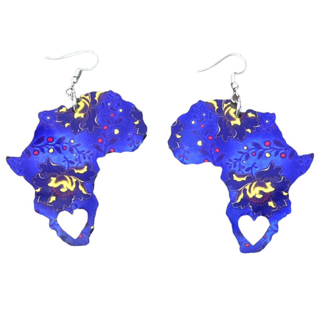 Africa Map Earrings - Shweshwe Fabric-Inspired - Other - African Pride Collection