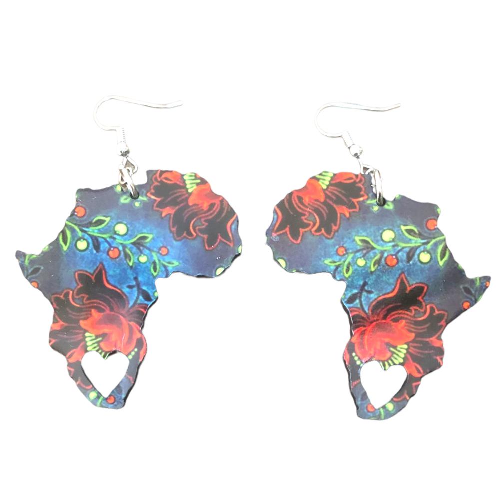 Africa Map Earrings - Shweshwe Fabric-Inspired - Other - African Pride Collection