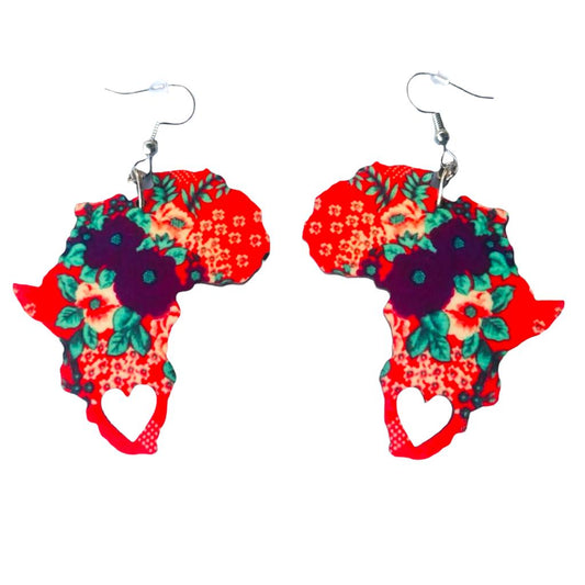 Africa Map Earrings - Tsonga Fabric-Inspired - African Pride Collection