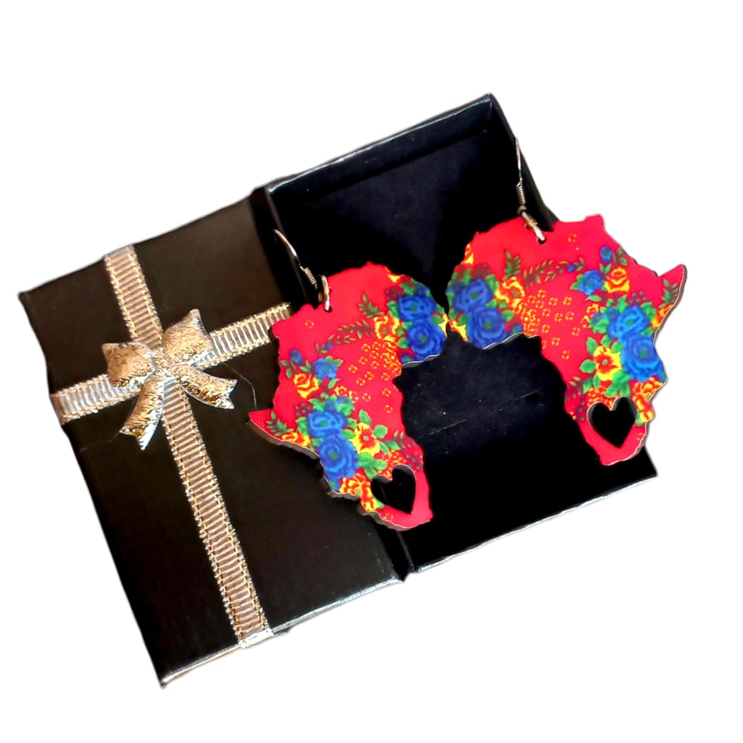 Africa Map Earrings - Tsonga Fabric-Inspired - African Pride Collection