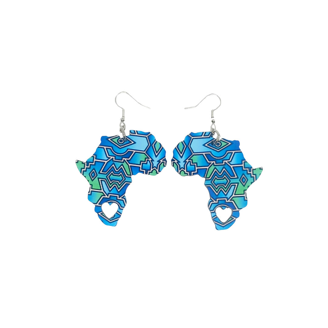 Africa Map Earrings - Ndebele Fabric-Inspired