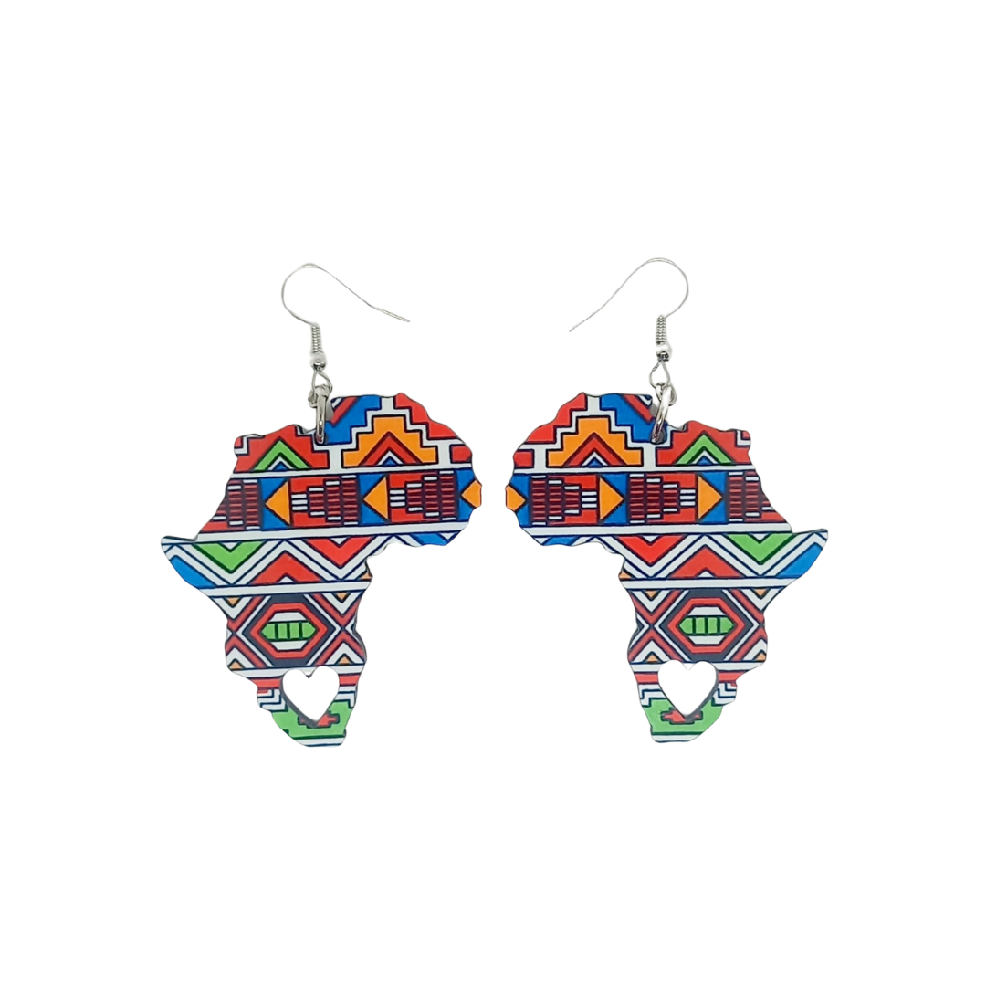 Africa Map Earrings - Ndebele Fabric-Inspired