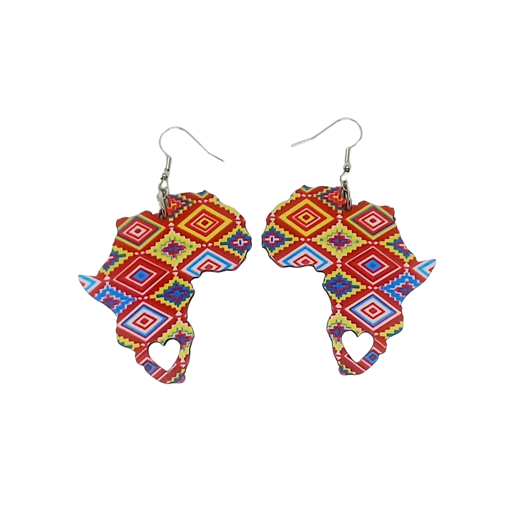 Africa Map Earrings - Ndebele Fabric-Inspired
