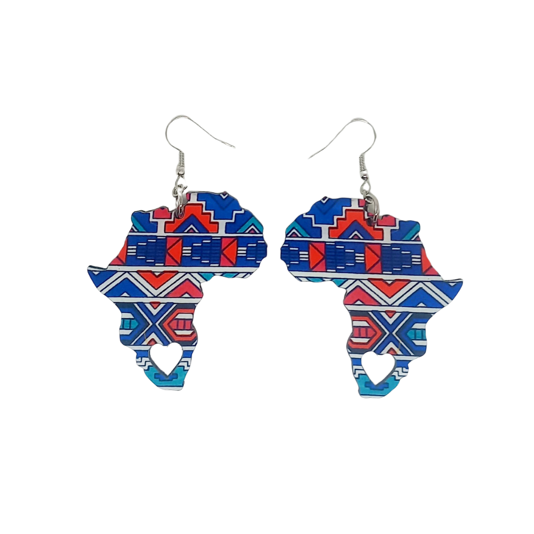 Africa Map Earrings - Ndebele Fabric-Inspired