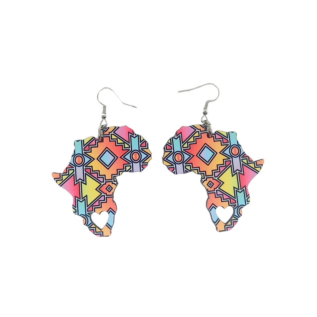 Africa Map Earrings - Ndebele Fabric-Inspired