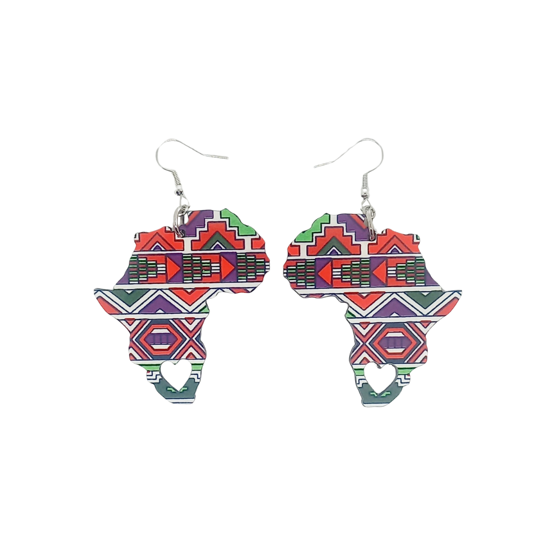 Africa Map Earrings - Ndebele Fabric-Inspired