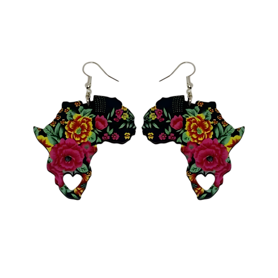 Africa Map Earrings - Tsonga Fabric-Inspired