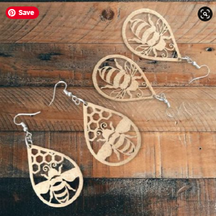 Bee/Honeycomb and Bee in Large Teardrop Wooden Earrings - Laser Cut