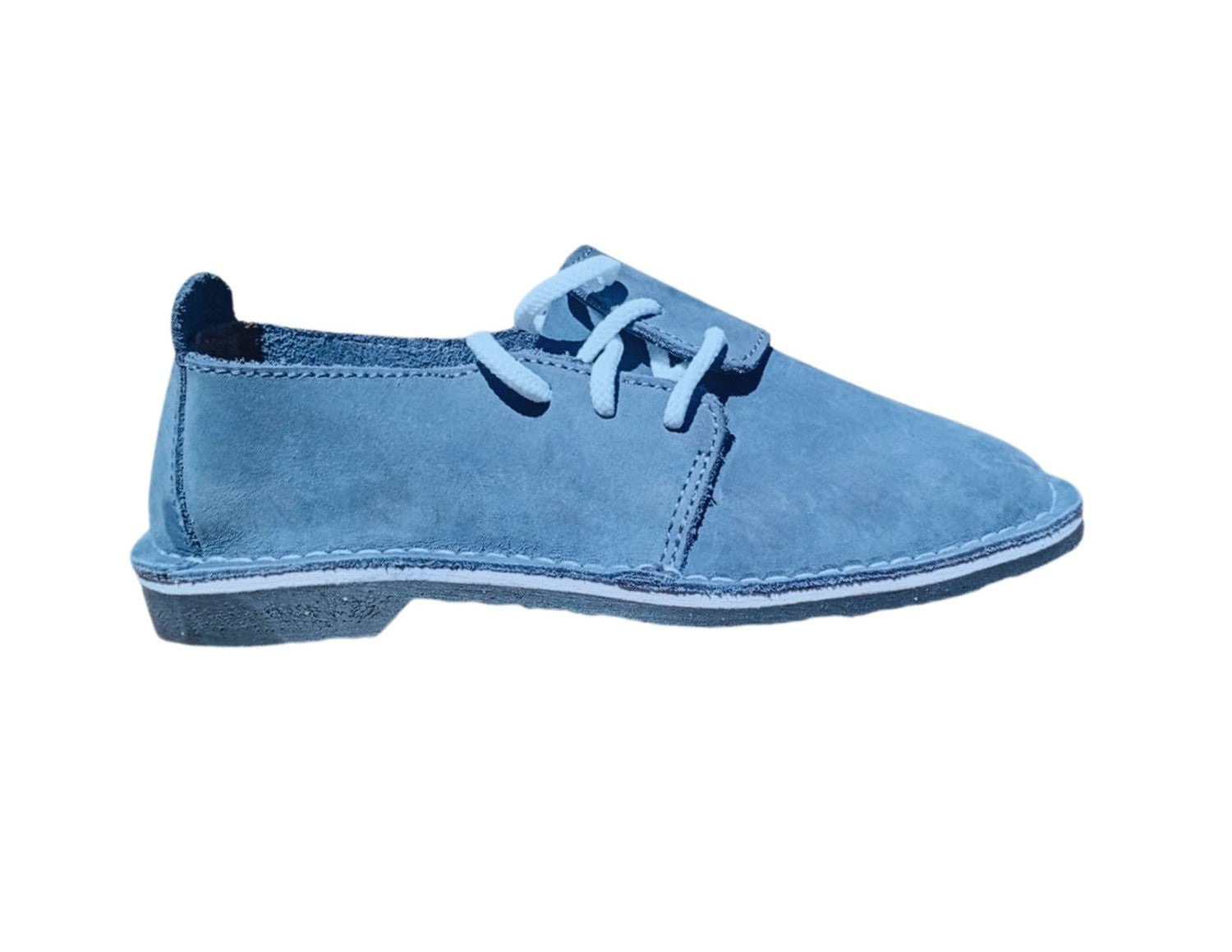 Blue unisex adult vellies shoe on a white background