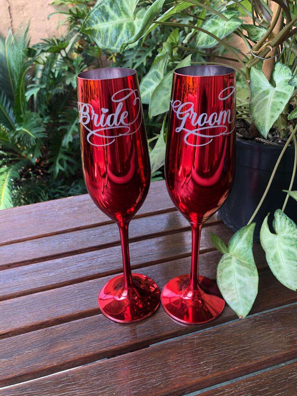 Makoti, Bride & Groom Engraved Champagne Glasses for Wedding - African Pride Collection