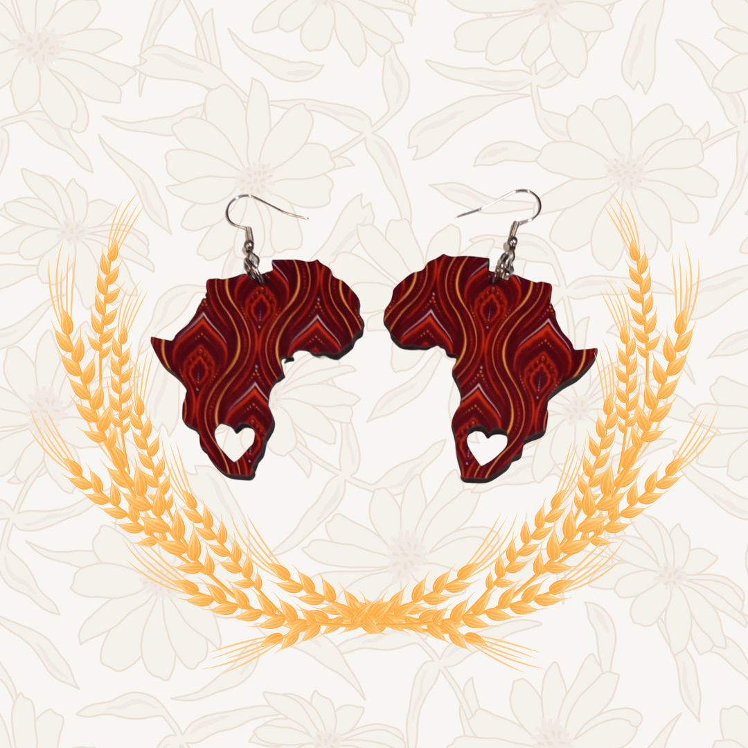 Africa Map Earrings - Shweshwe Fabric-Inspired - Petals