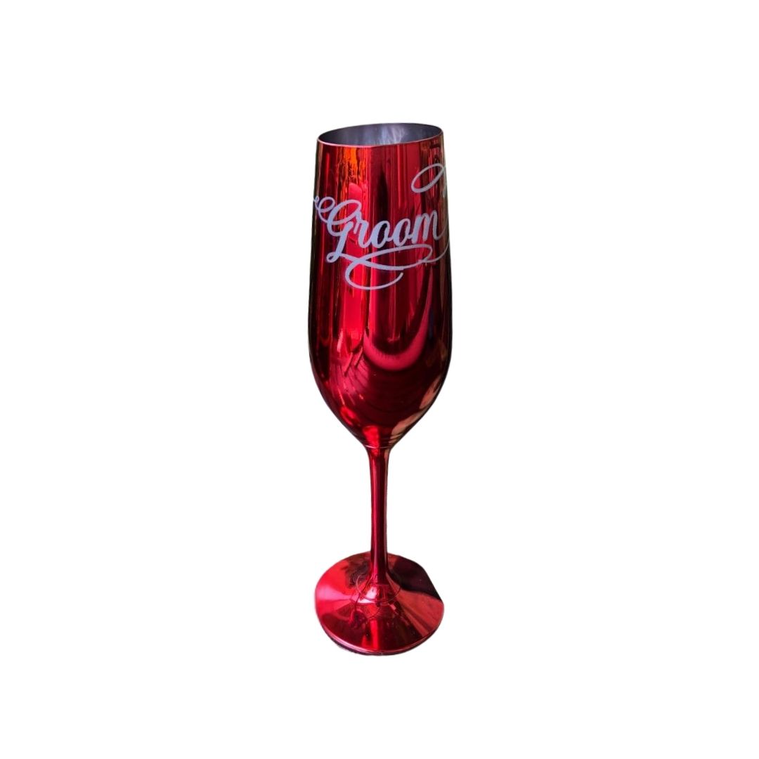 Makoti, Bride & Groom Champagne Glasses – Red and Gold Collection