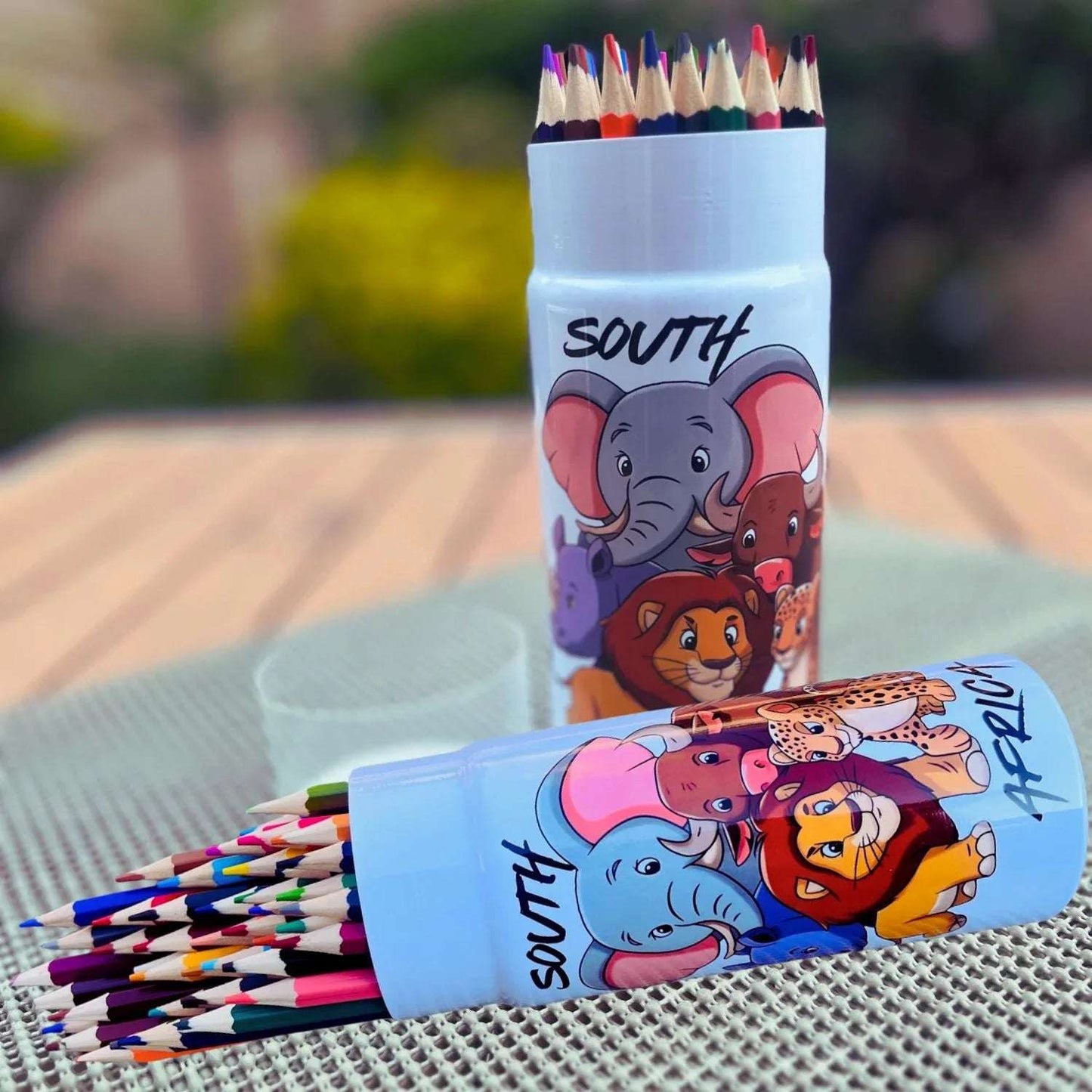 Colouring Pencils in a Big 5 Animals personalised Container - African Pride Collection