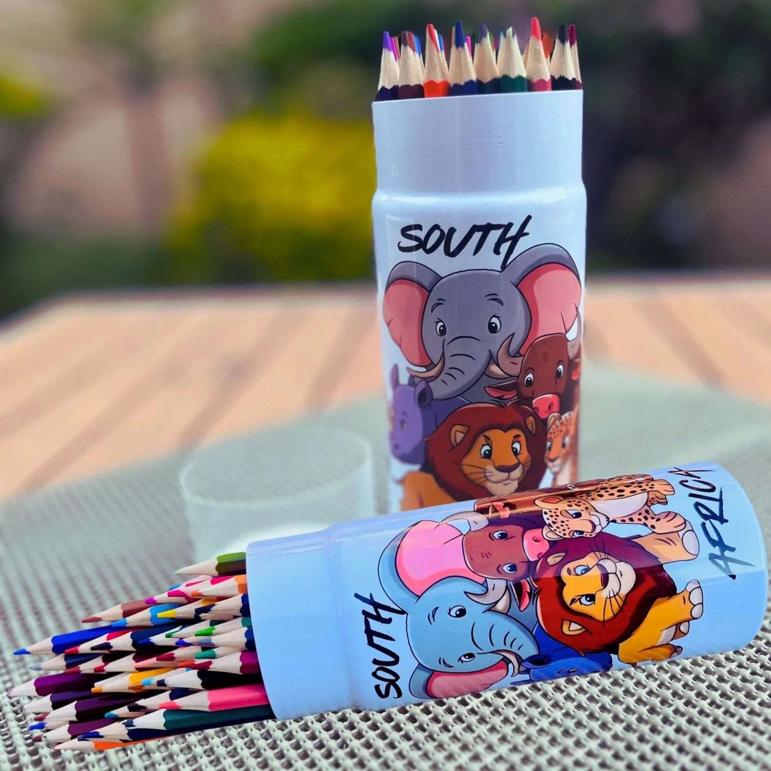 Colouring Pencils in a Big 5 Animals personalised Container - African Pride Collection