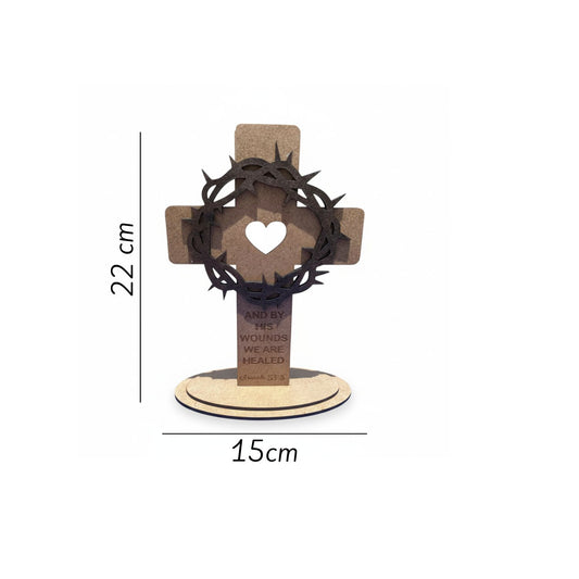Wooden Christian Cross with Crown of Thorns Decor