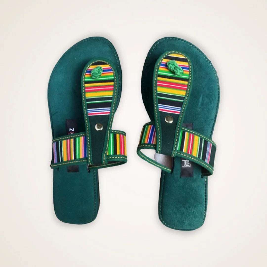 African Fabric Inspired T-Bar Sandals - African Pride Collection