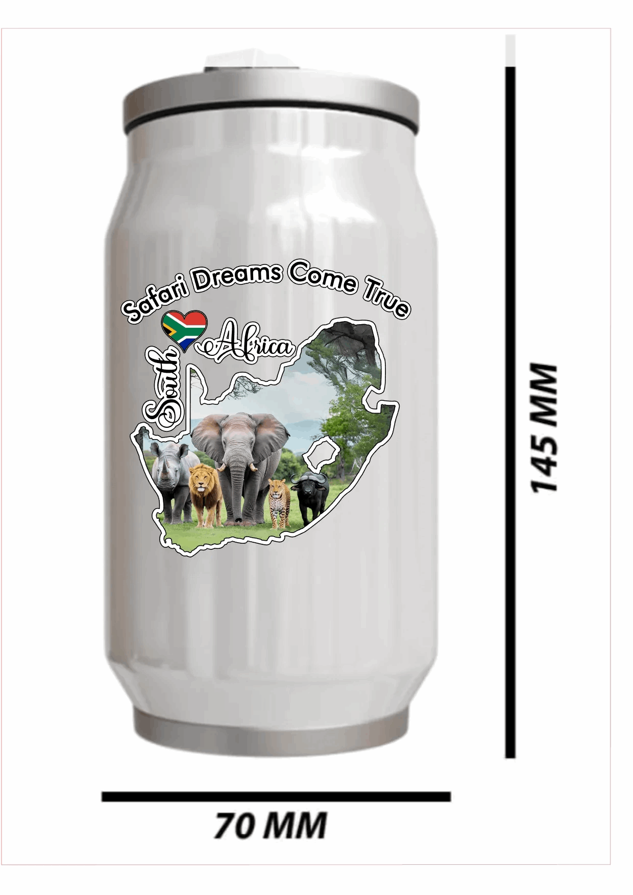 Double Wall Stainless Steel Can - 250mls with Big 5 Print - African Pride Collection