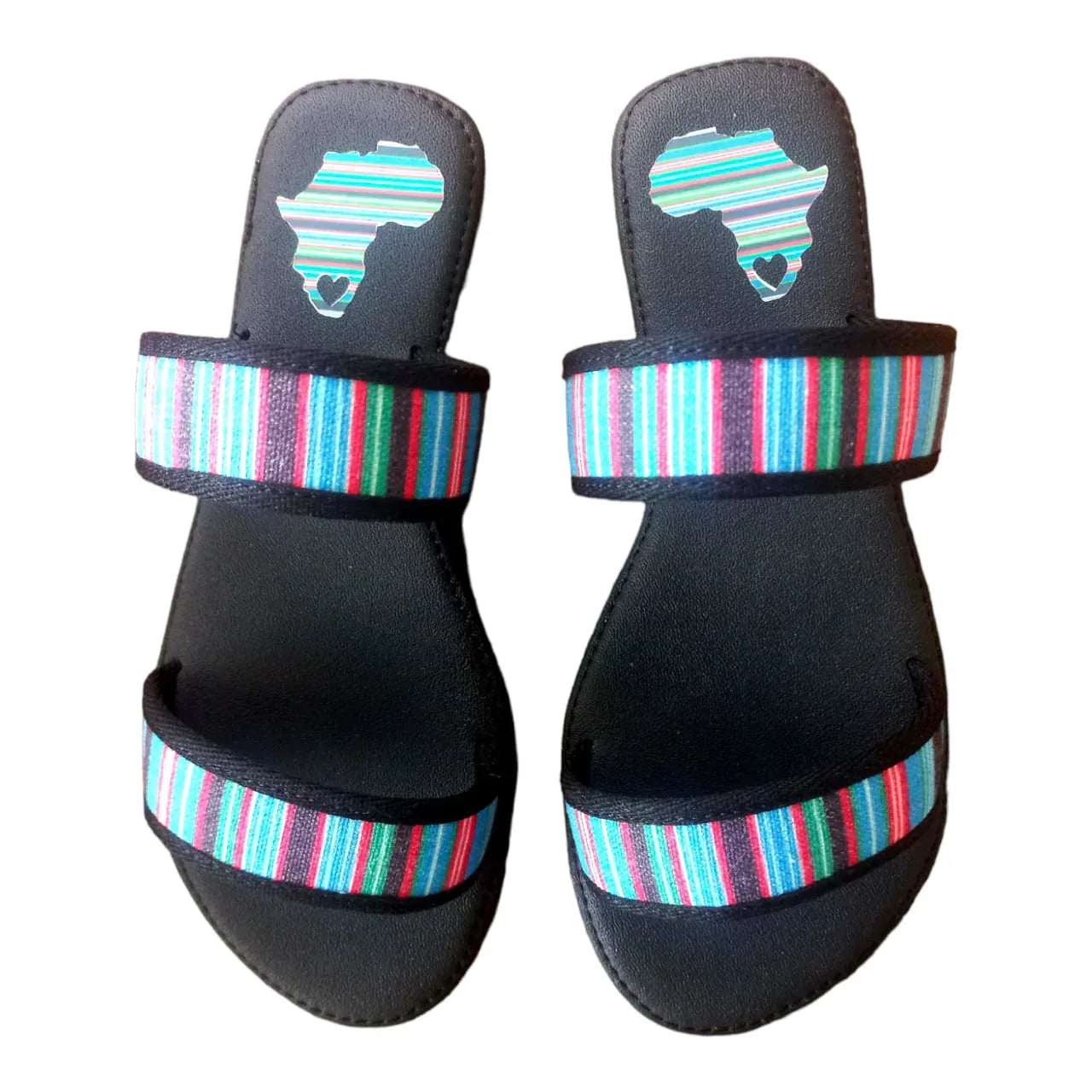 Stripes Double Straps Casual Sandals - African Pride Collection