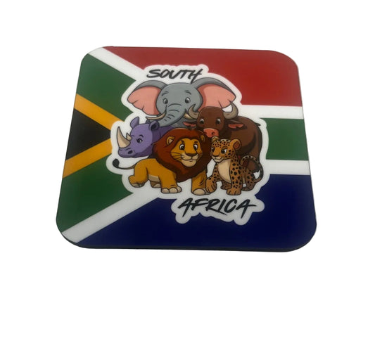 South Africa Big Five Flag Coaster - 9cm Round or Square MDF Wood