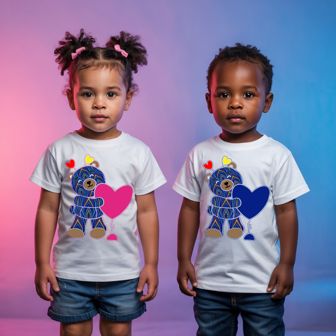 Kids TeddyBear and Heart T-shirt - XiTsonga Red