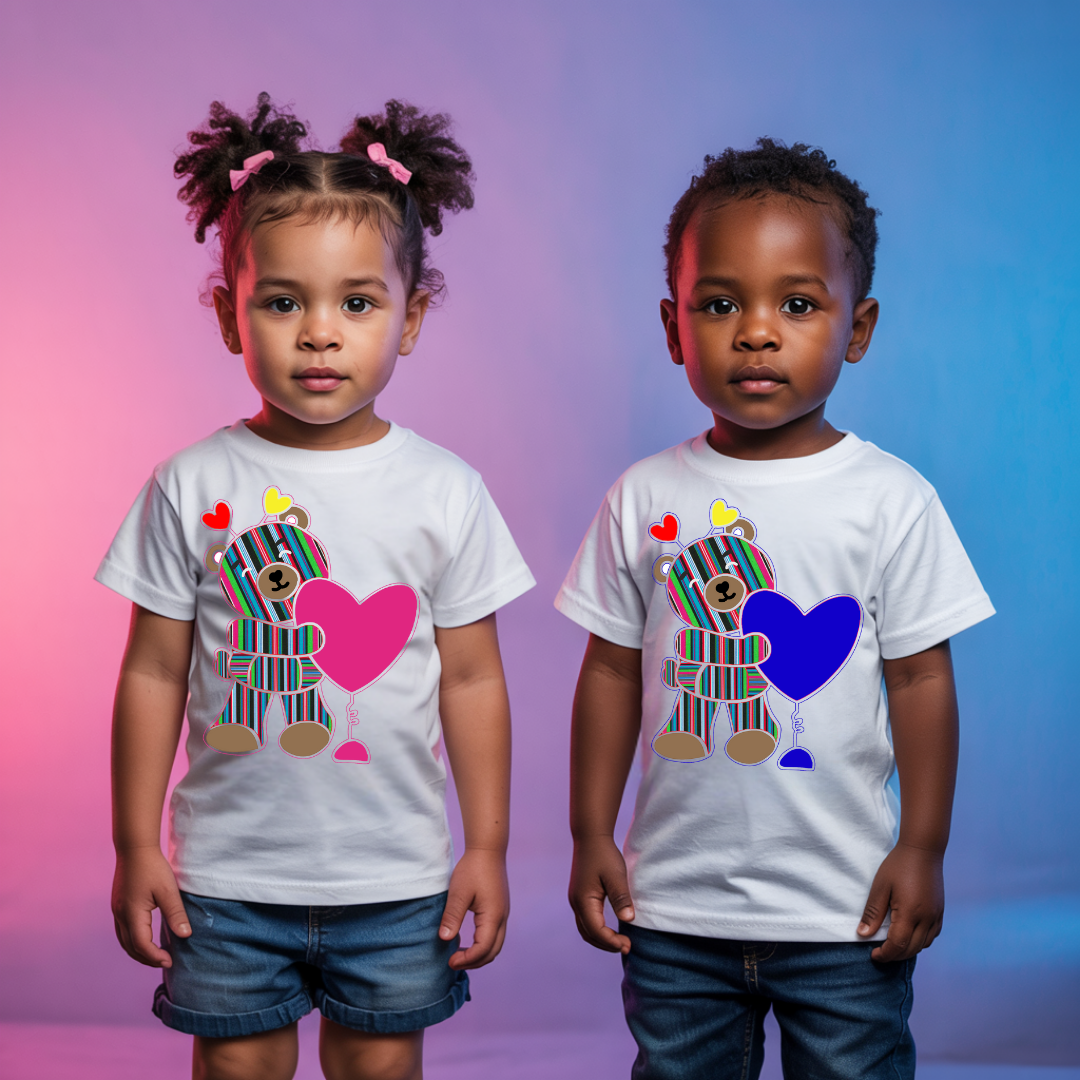 Kids TeddyBear and Heart T-shirt - XiTsonga Red