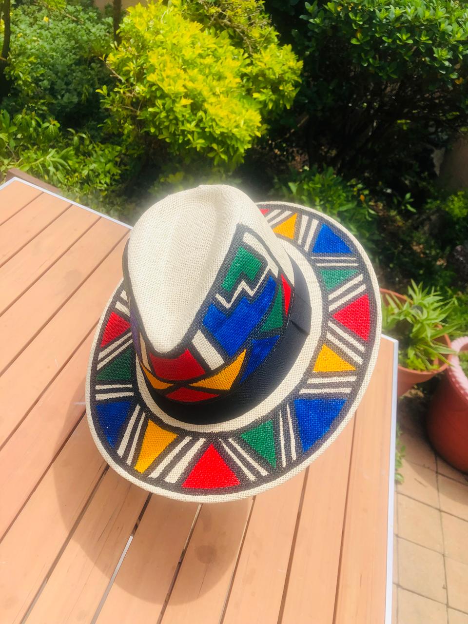 Panama Unisex Hat painted IsiNdebele Designs
