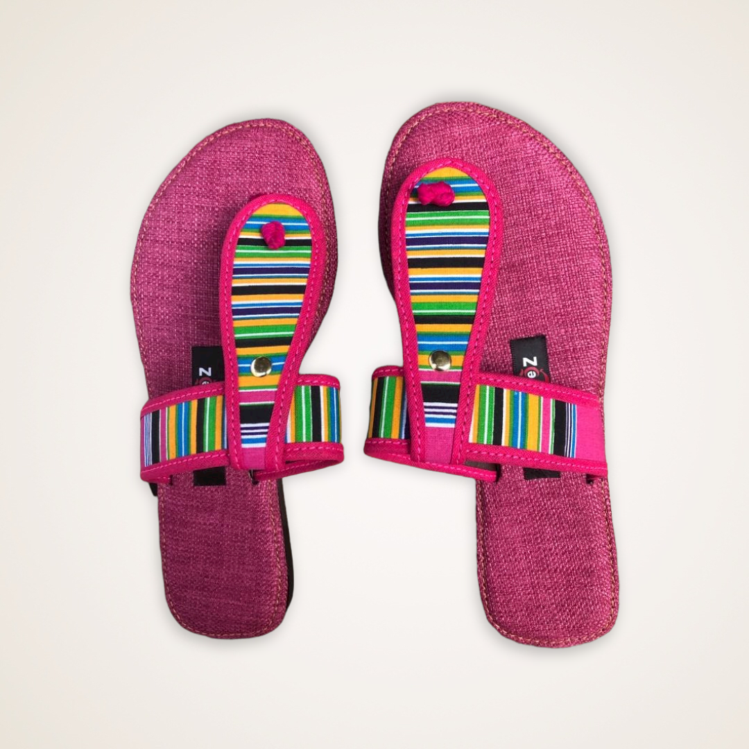 African Fabric Inspired T-Bar Sandals