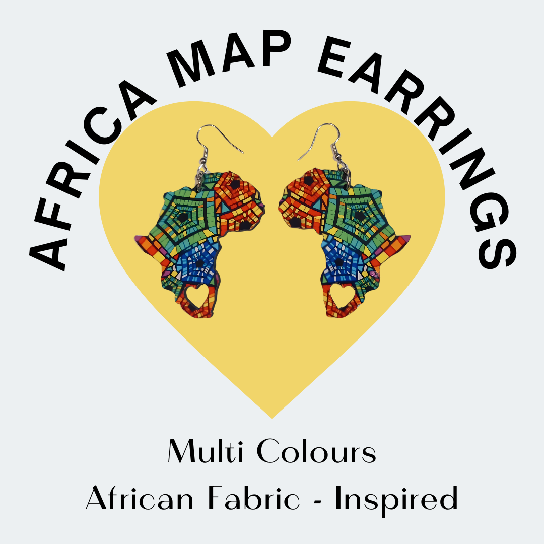 Africa Map Earrings - Multi-Colours African Fabric-Inspired