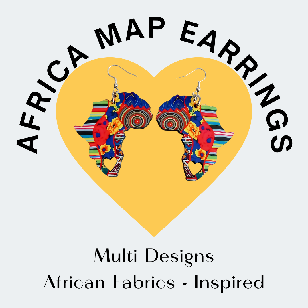 Africa Map Earrings - Multi Designs African Fabrics-Inspired