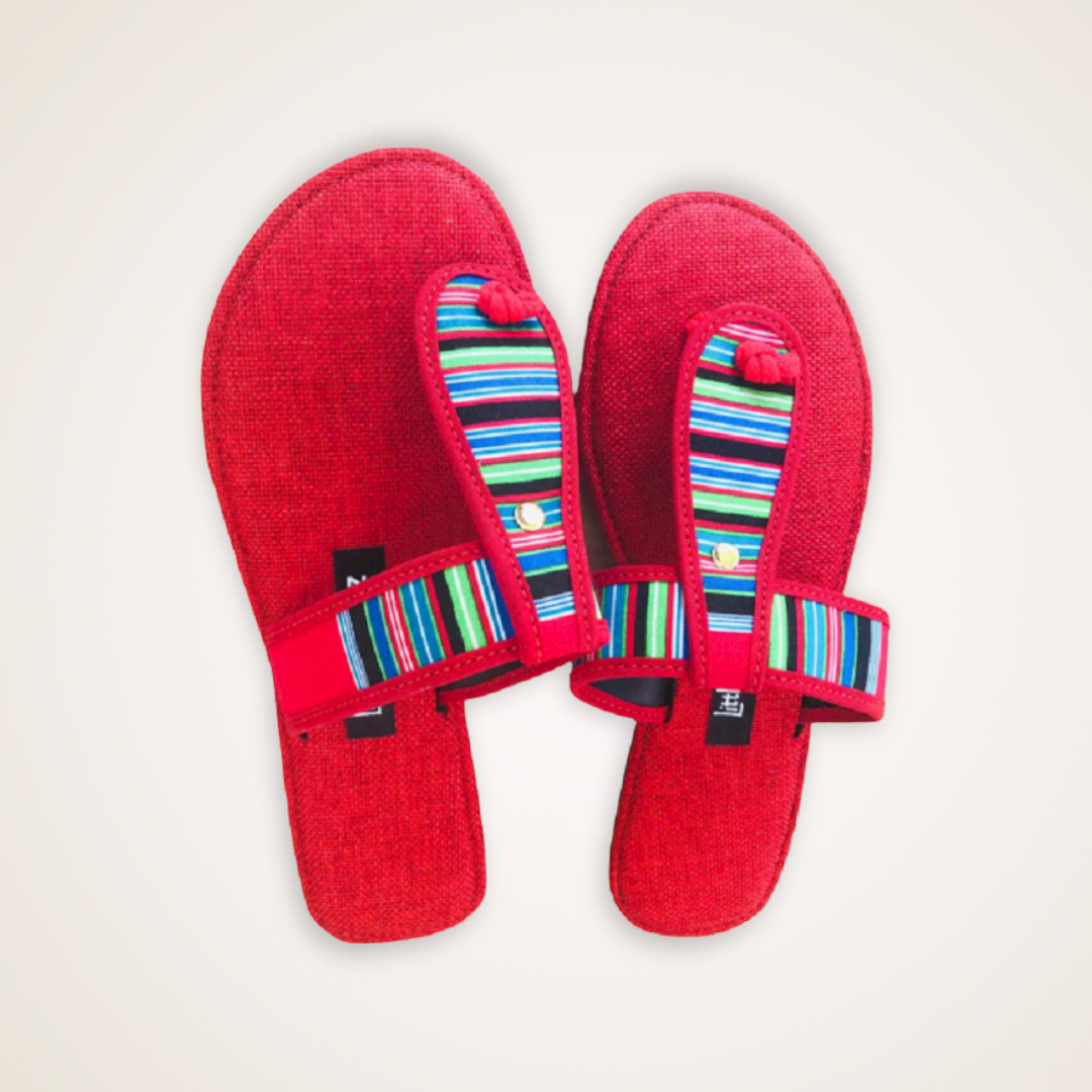 African Fabric Inspired T-Bar Sandals