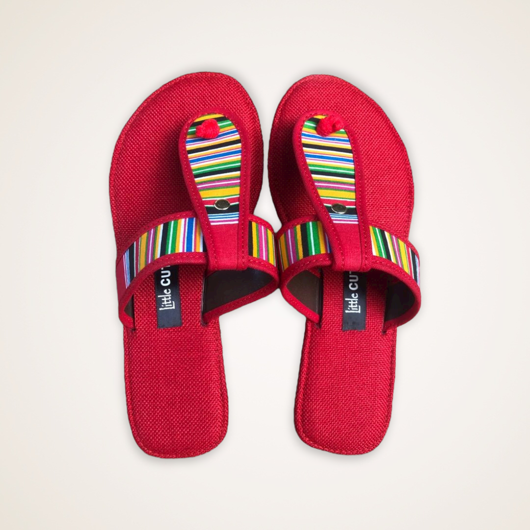 African Fabric Inspired T-Bar Sandals