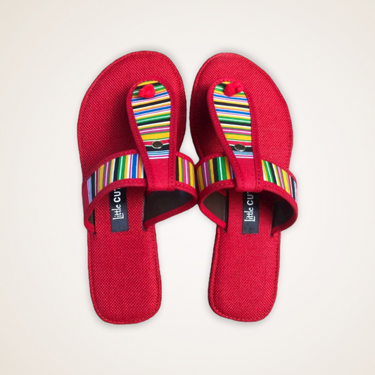 African Fabric Inspired T-Bar Sandals