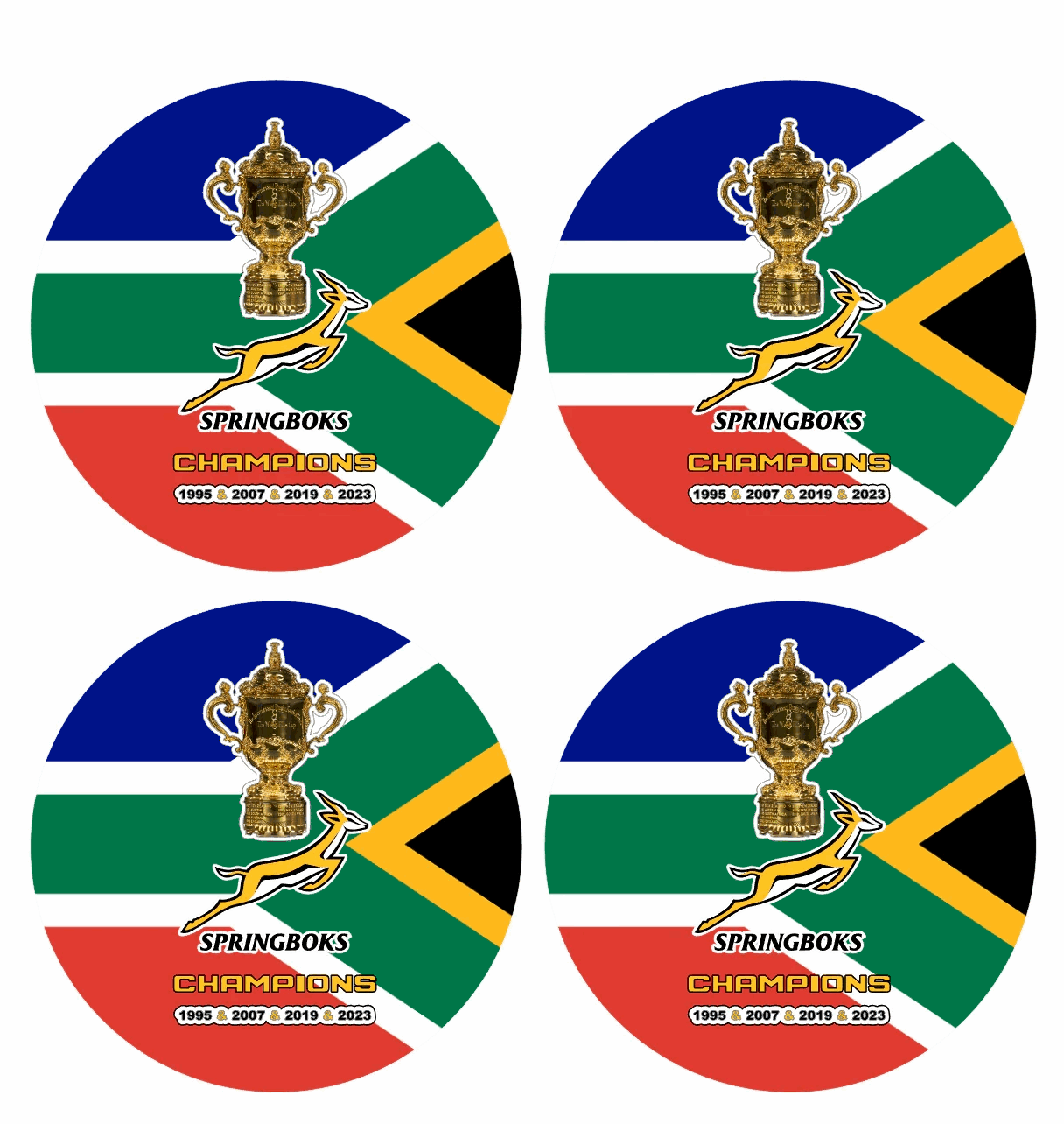South African Flag and Springboks Rugby World Trophy Coasters Set - African Pride Collection
