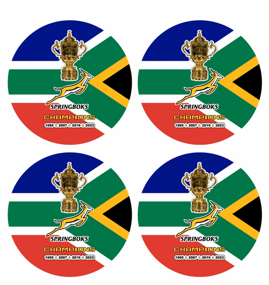 South African Flag and Springboks Rugby World Trophy Coasters Set - African Pride Collection