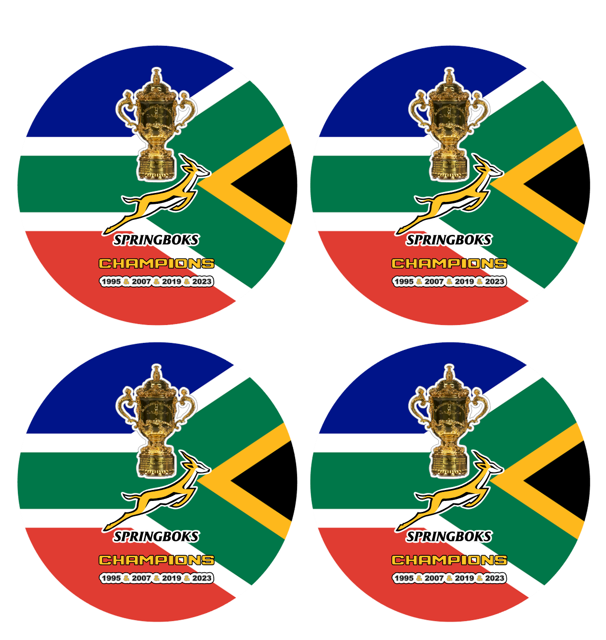 South African Flag and  Springboks Rugby World Trophy Coasters Set