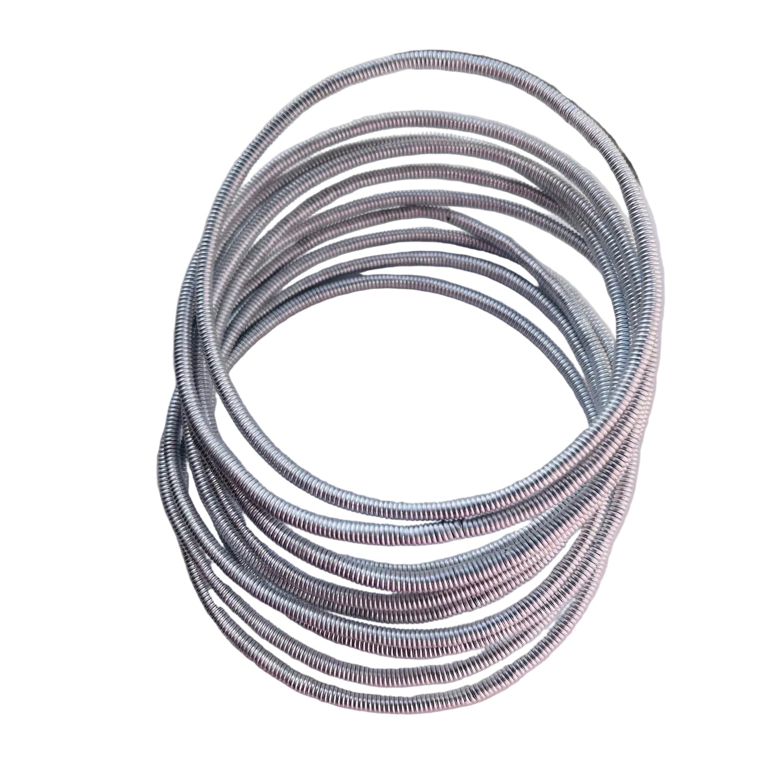 A coiled stack of Venda Aluminium bangles or rings on a plain white background.
