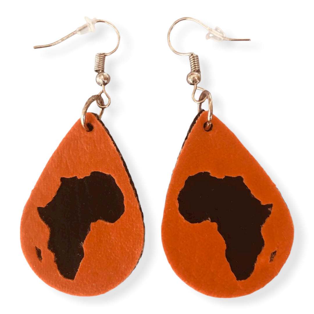 Africa Map Leatherette Earrings