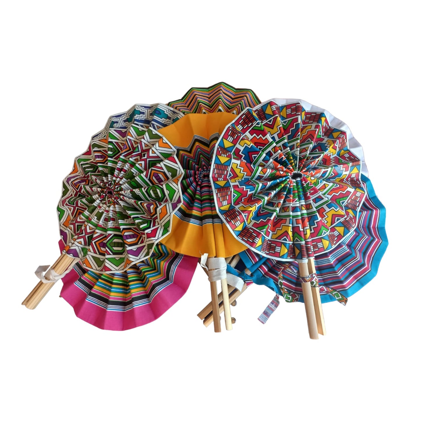 Vhutambo Handmade Foldable African Fabric Fan with Wooden Handles