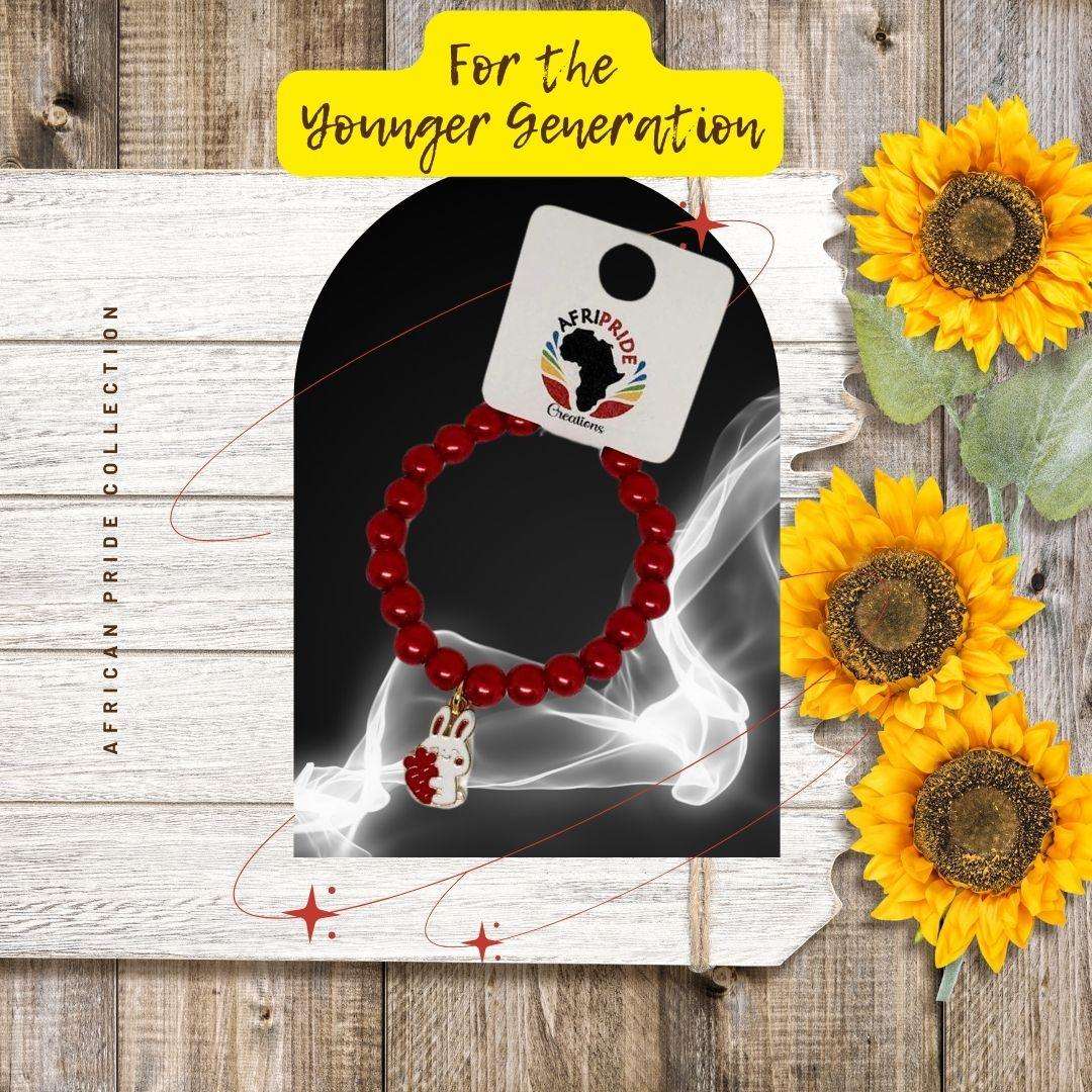 Kids & Teens Bracelet with a charm - Red - African Pride Collection