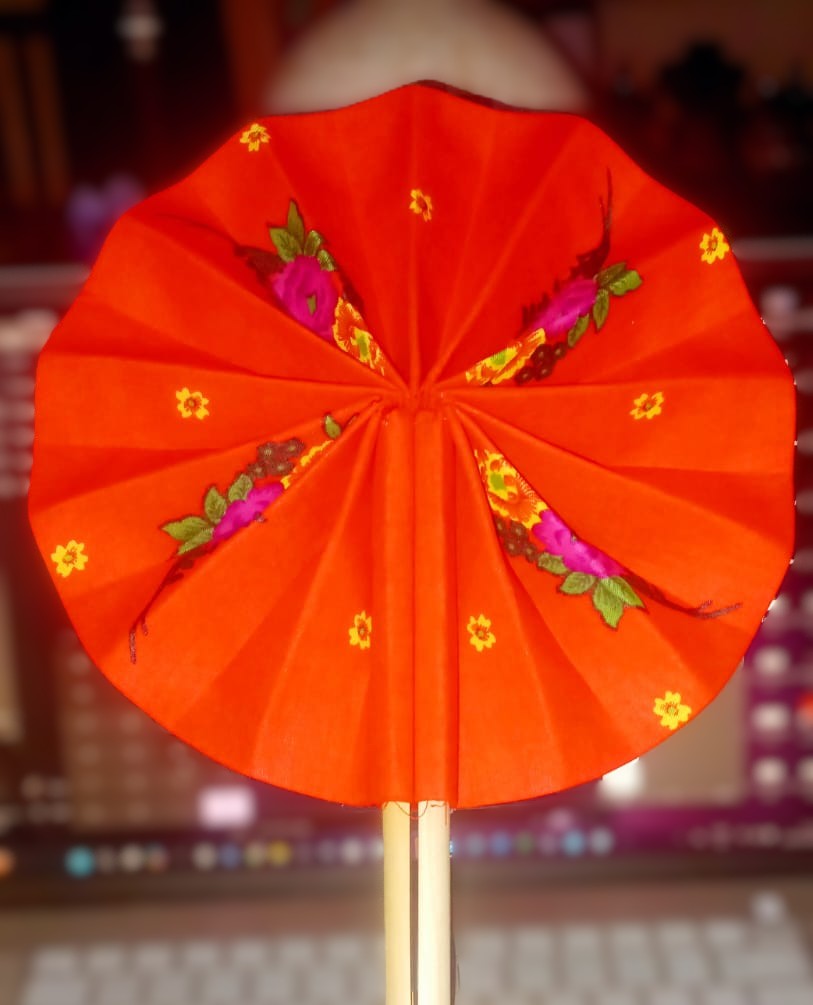 Vhutambo Handmade Foldable African Fabric Fan with Wooden Handles