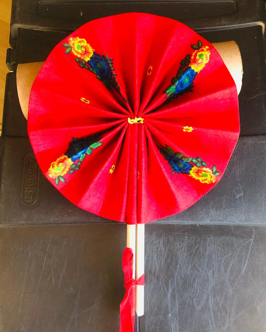 Vhutambo Handmade Foldable African Fabric Fan with Wooden Handles