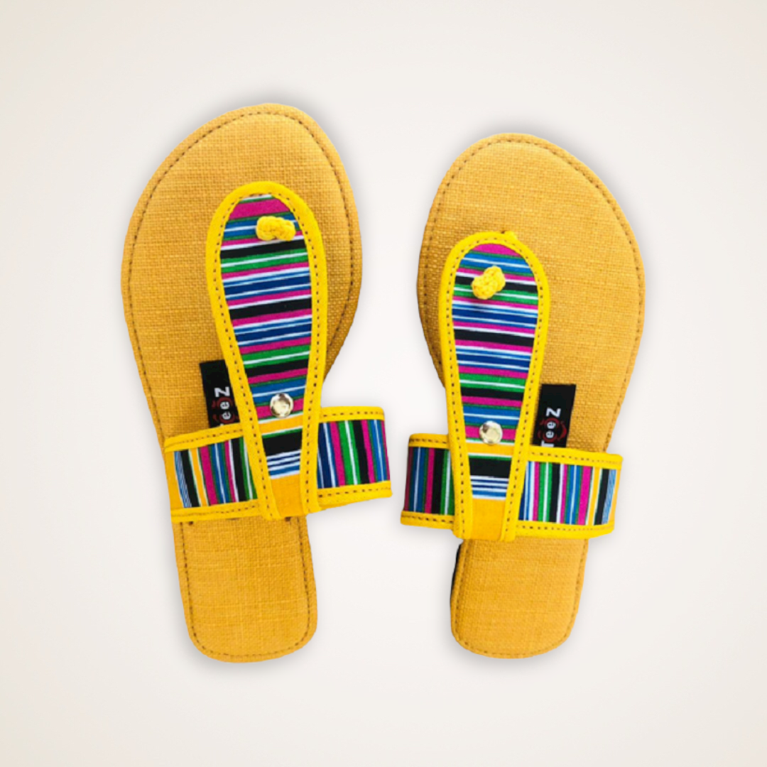 African Fabric Inspired T-Bar Sandals