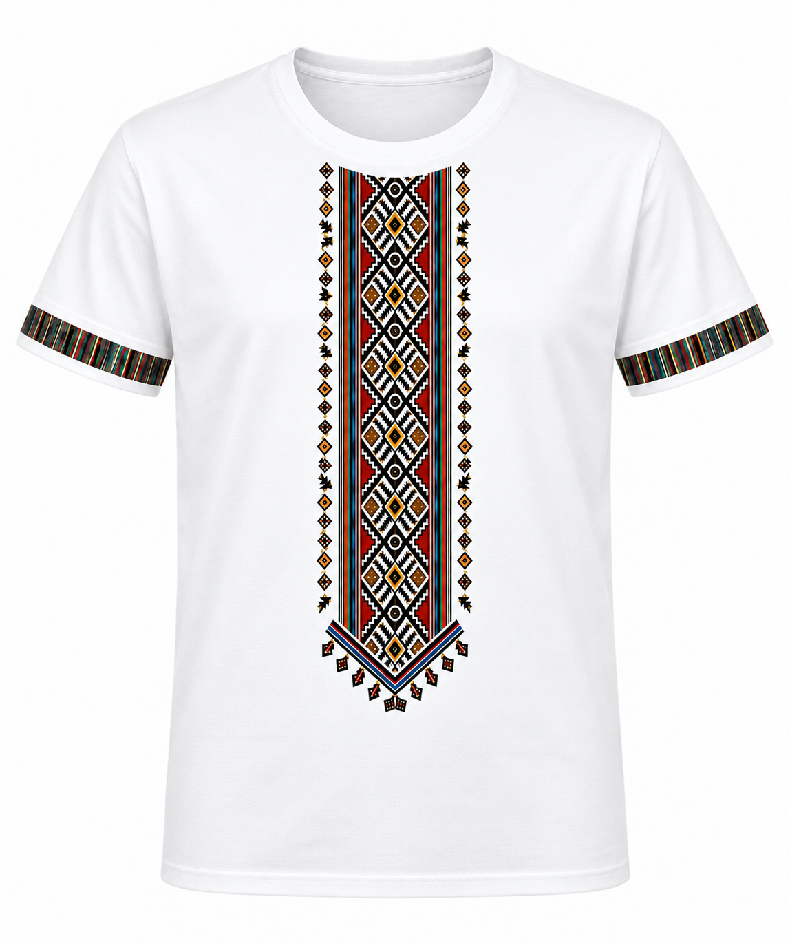 White geometric T-shirt on a white background