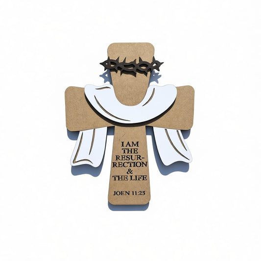 Wooden Christian Cross with White Cloth and Thorn Crown